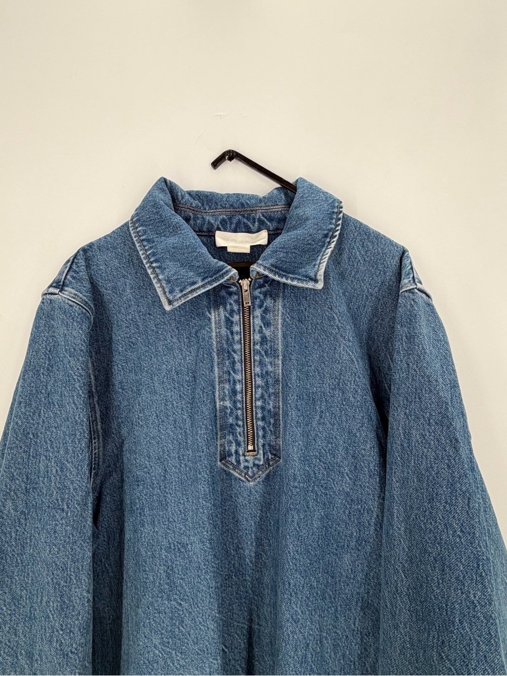 Cos Denim Half Zip Dress In Blue